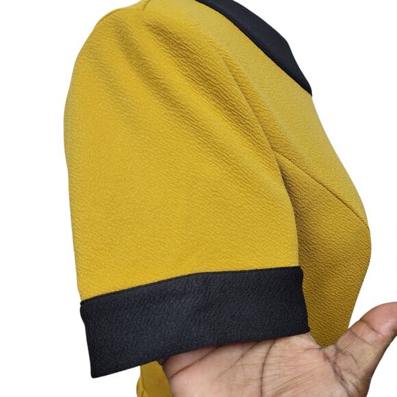 Smak Parlour Mustard Yellow Fit & Flare Dress S Retro Mod Contrast Trim - Picture 5 of 9
